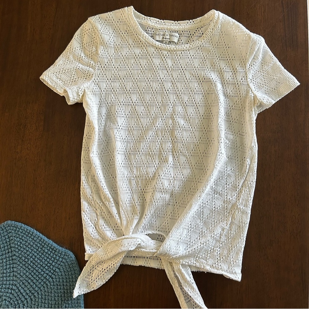 madewell texture and thread front tie shirt